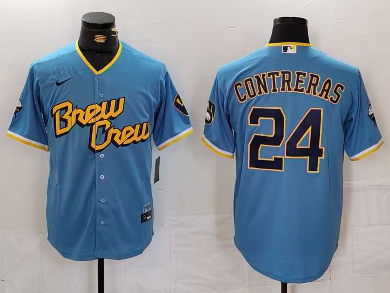 Men%27s Milwaukee Brewers #24 William Contreras Blue 2022 City Connect Cool Base Stitched Jersey->new york yankees->MLB Jersey